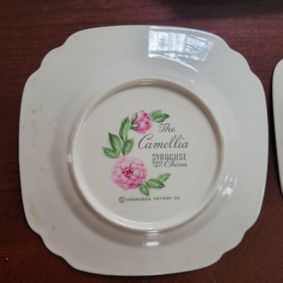 Vintage Syracuse China Floral Plates Square With Gold Trim Peony & Camellia Desi - Picture 5 of 8
